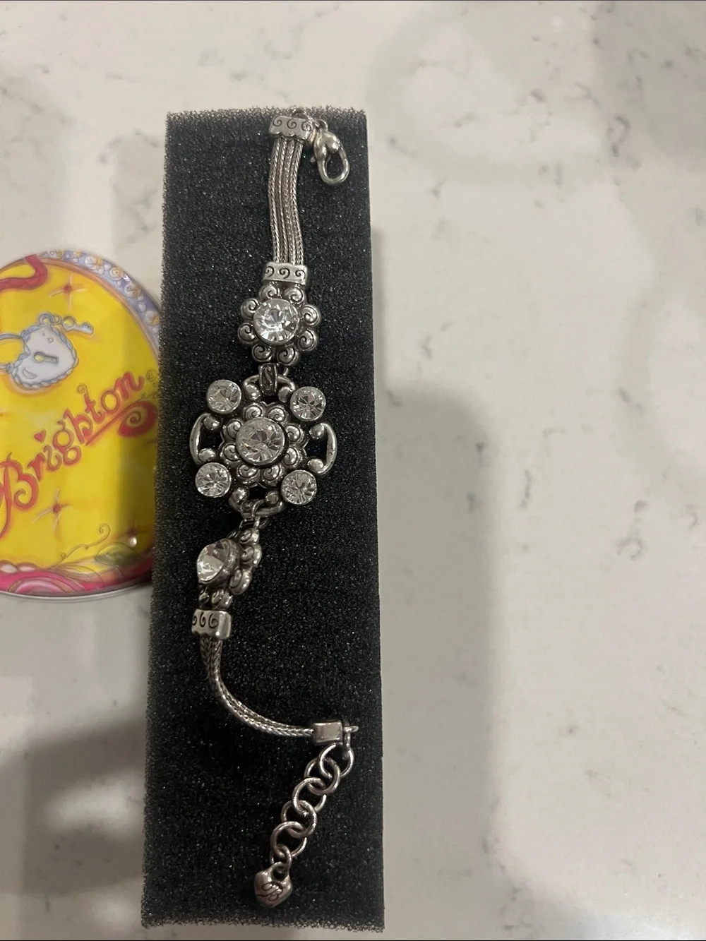 Brighton Silver-Tone Crystal Floral Link Bracelet
